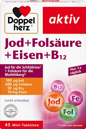 Doppelherz Yodium + Folic Acid + Iron + Vitamin B12 | Yodium + Asam Folat + Zat Besi + Vit B12 - 45 Tablet