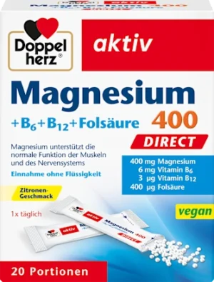 Doppelherz Magnesium 400 + Vitamin B6 + B12 + Folic Acid Granules - 20 Porsi