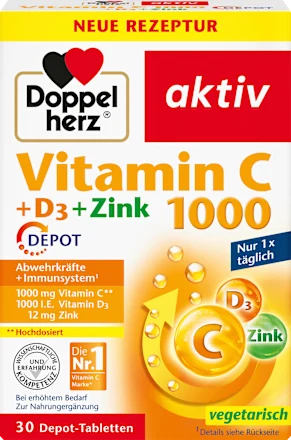 Doppelherz Vitamin C 1.000 + Vitamin D3 + Zink Depot - 30 Tablet